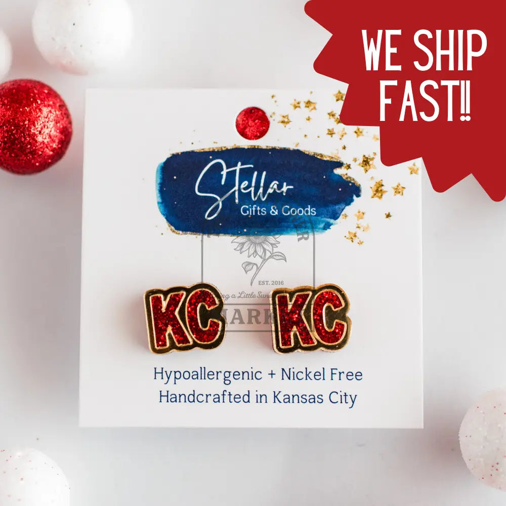 KC Football - KC Studs Red Glitter & Gold Mirror Kansas City