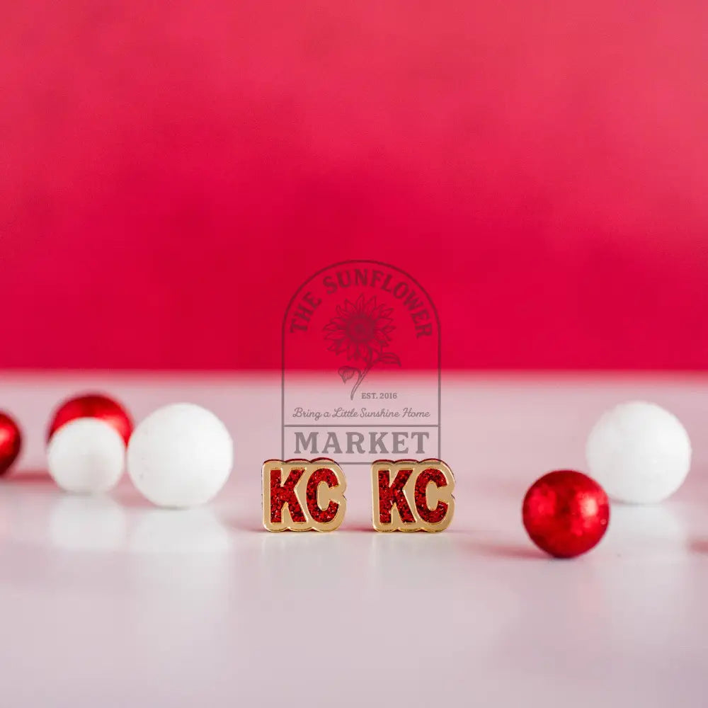 KC Football - KC Studs Red Glitter & Gold Mirror Kansas City