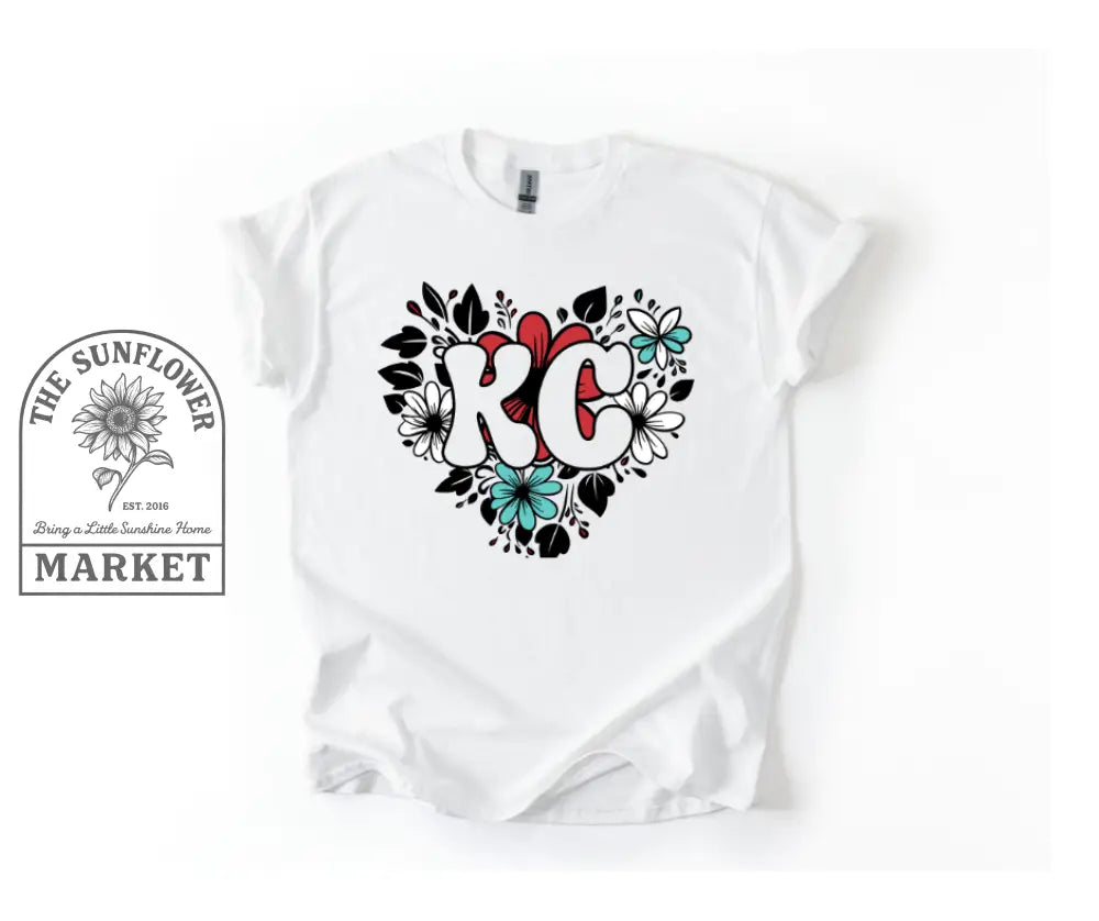 KC Heart Flowers Teal & Red