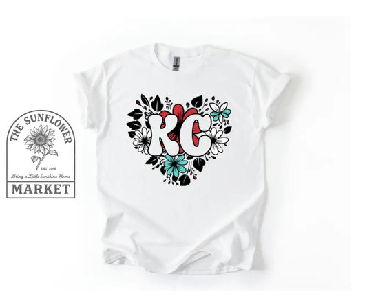 KC Heart Flowers Teal & Red