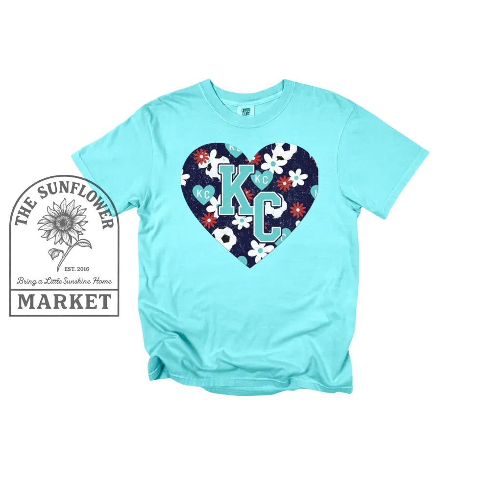 KC Teal Floral Soccer Heart