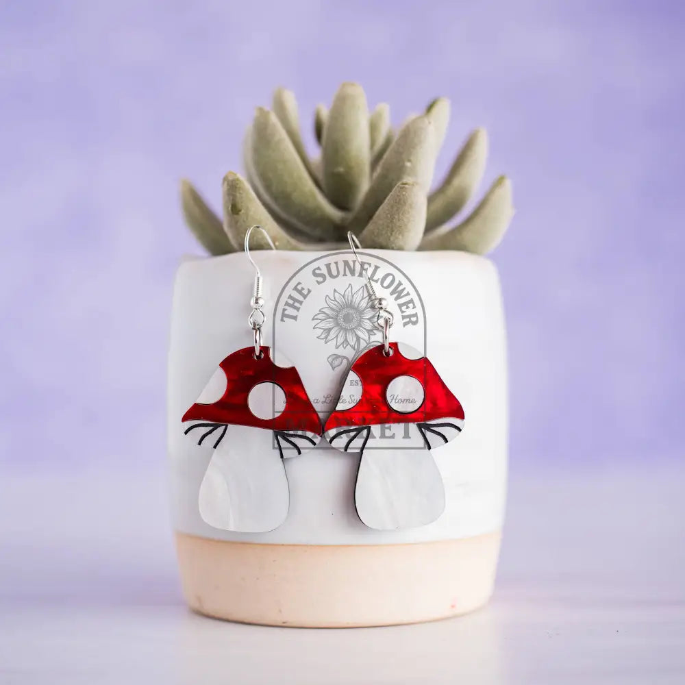 Red Mushroom Layered Acrylic Dangles - Garden Spring Forest