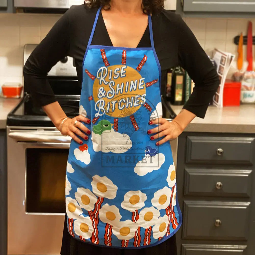 Rise And Shine Bitches Oven Mitt + Apron: Apron / Blue