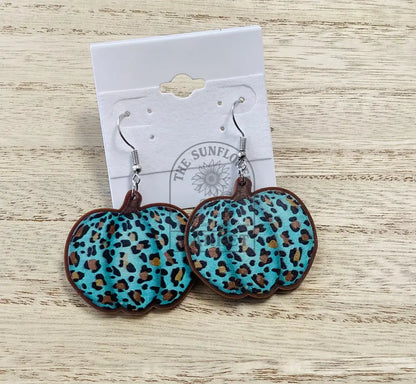 SD2/Earrings - Teal leopard pumpkin
