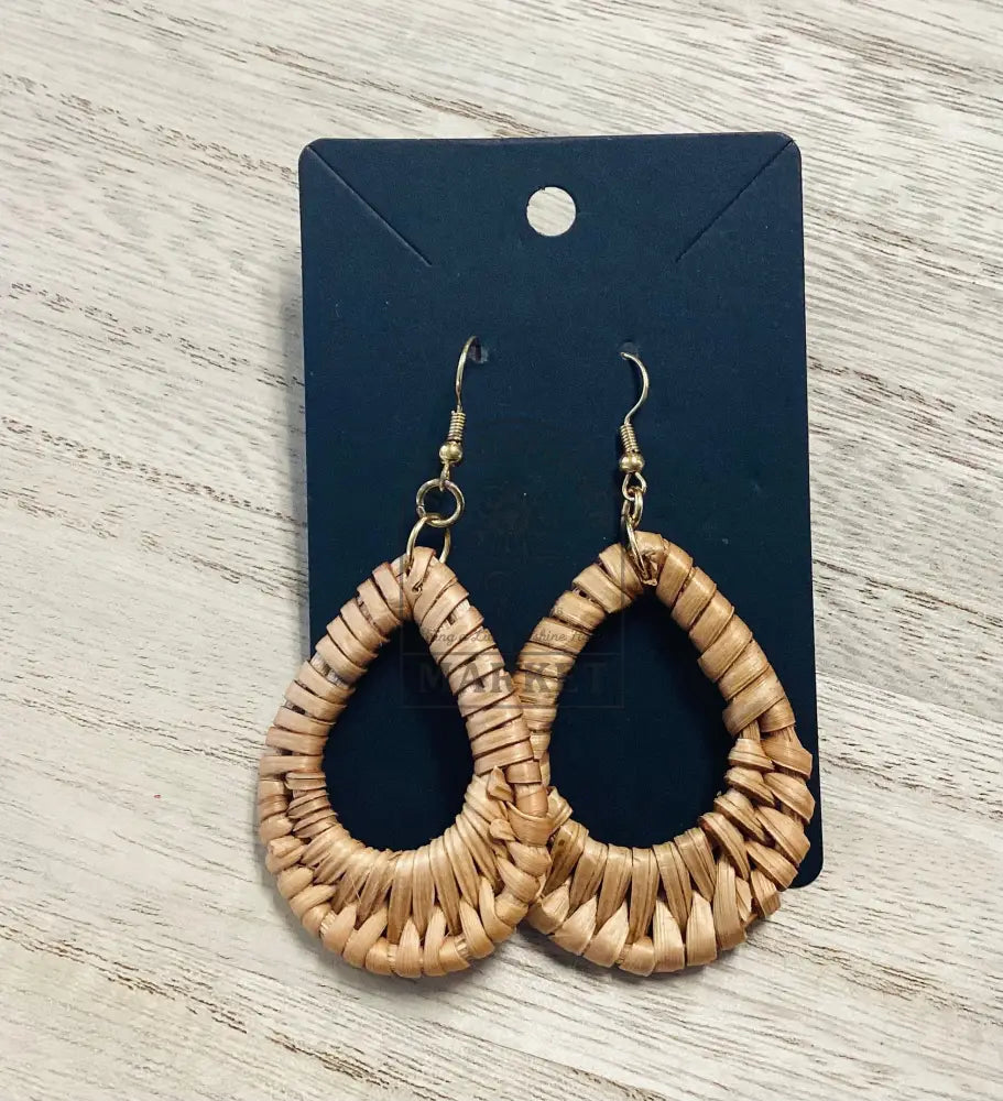 SD2/Earrings - Teardrop natural rattan
