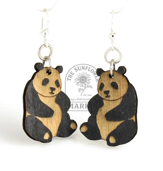 Small Panda Earrings - Black Satin