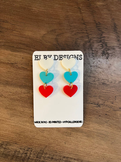 KC Current Heart Earrings, Custom Team Color Heart Earrings