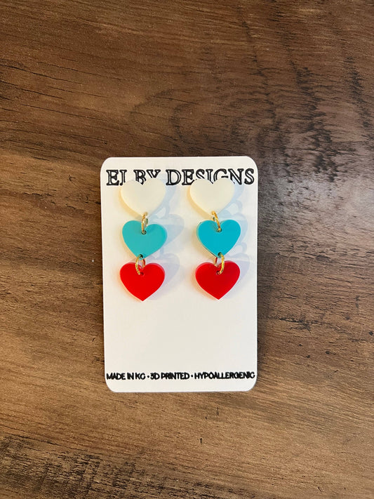 KC Current Heart Earrings, Custom Team Color Heart Earrings