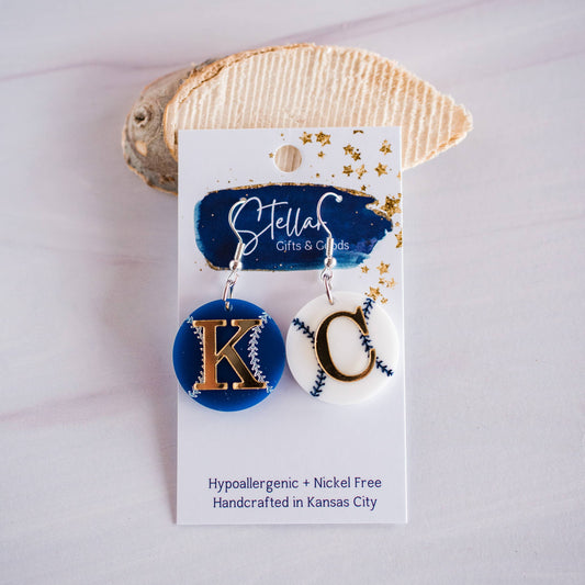 Kansas City Baseball Petite KC  Double Layered Duo Dangles