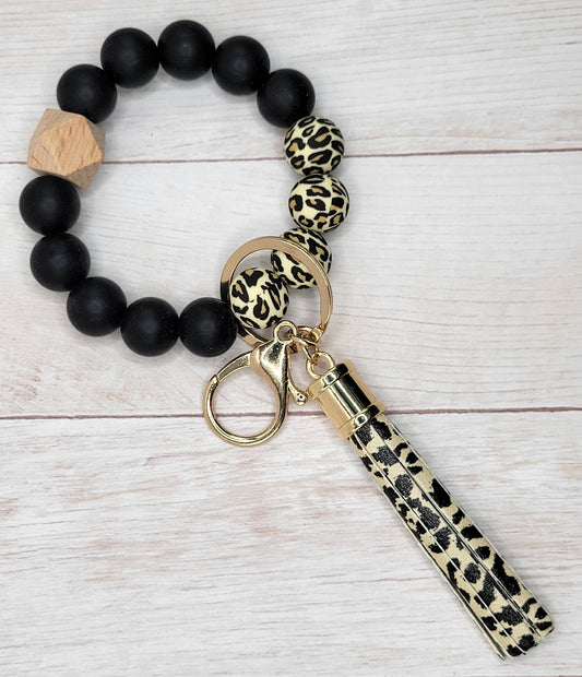 #23 Leopard Silicone Wristlet Keychain w/ Black Tassel
