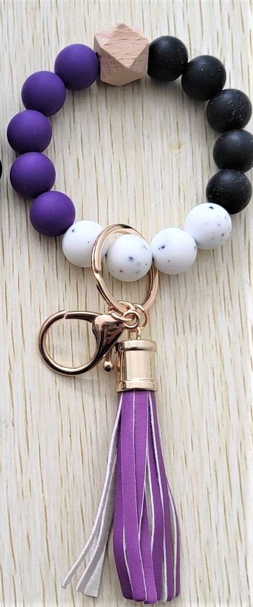 Purple/Black/White Silicone Wristlet -Keychain
