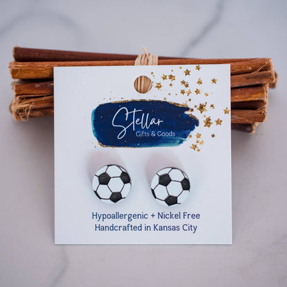 Soccer Ball Studs - Black & White Acrylic - Handmade