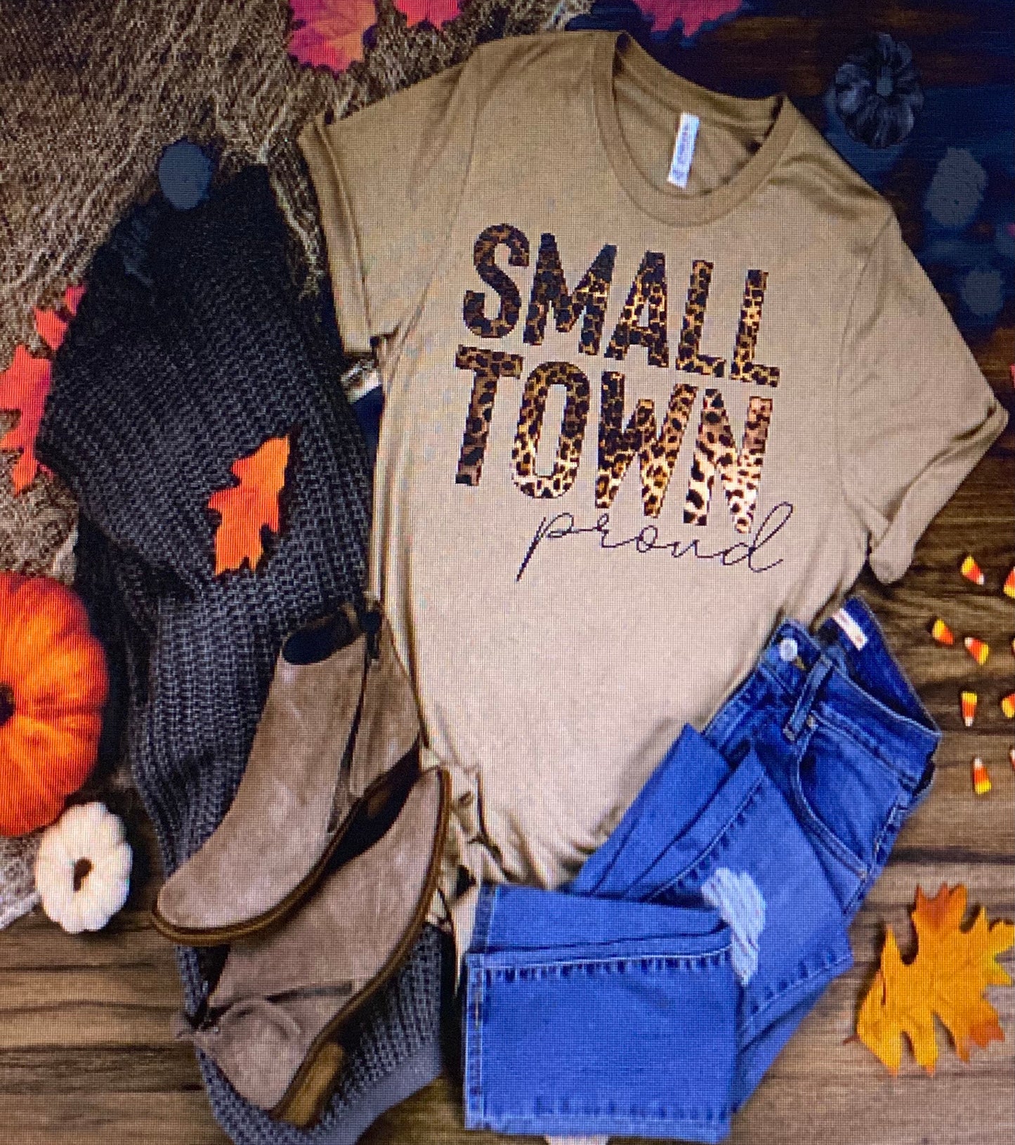 Small Town Proud Leopard Print Tee