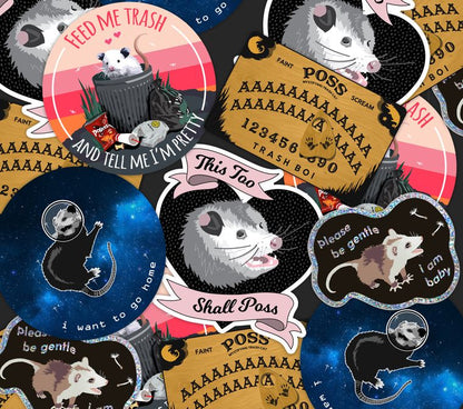 Possum Sticker Mix - Opossum Cute Funny Vinyl Sticker Slap Mix