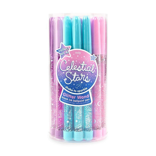 Celestial Stars Glitter Wand Ballpoint Pens - Tub of 24