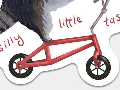Raccoon on Bike Vinyl Sticker - 3"